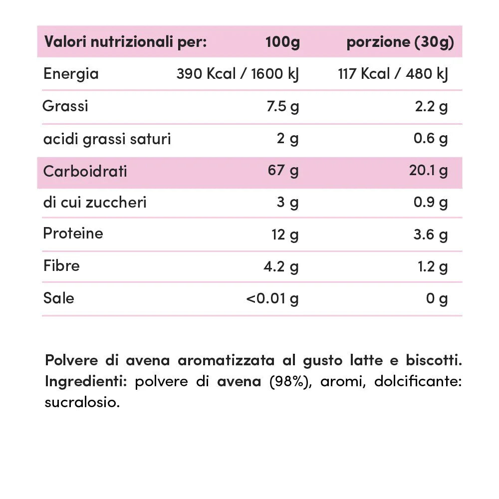 Farina di Avena Istantanea Aromatizzata 750g latte e biscotti