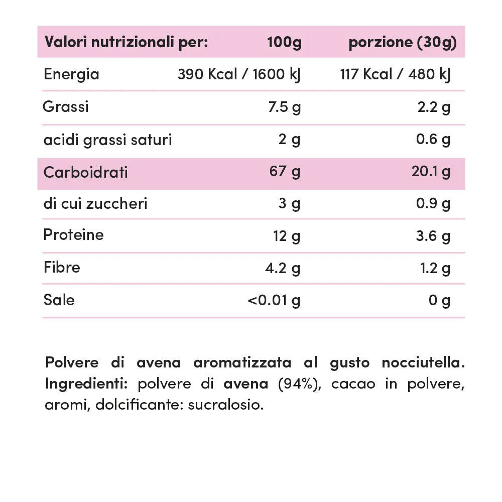 Farina di Avena Istantanea Aromatizzata 750g nocciutella